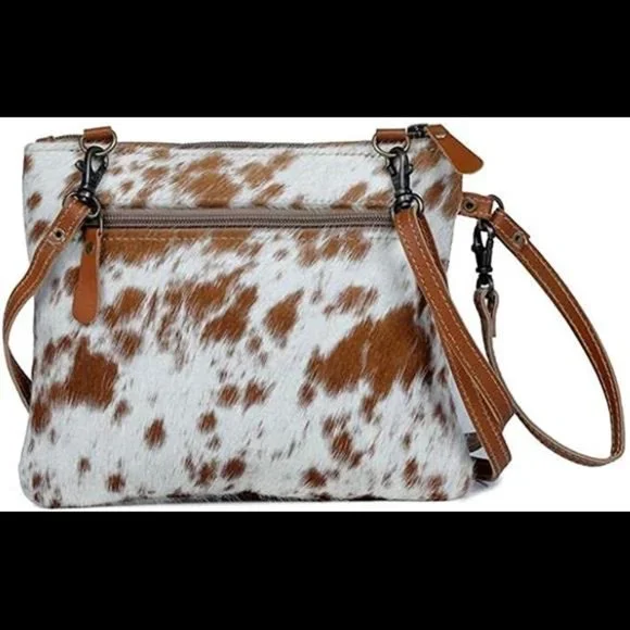 HANDMADE Small Zip Top Brown Cowhide Shoulder Bag - Picture 5 of 7